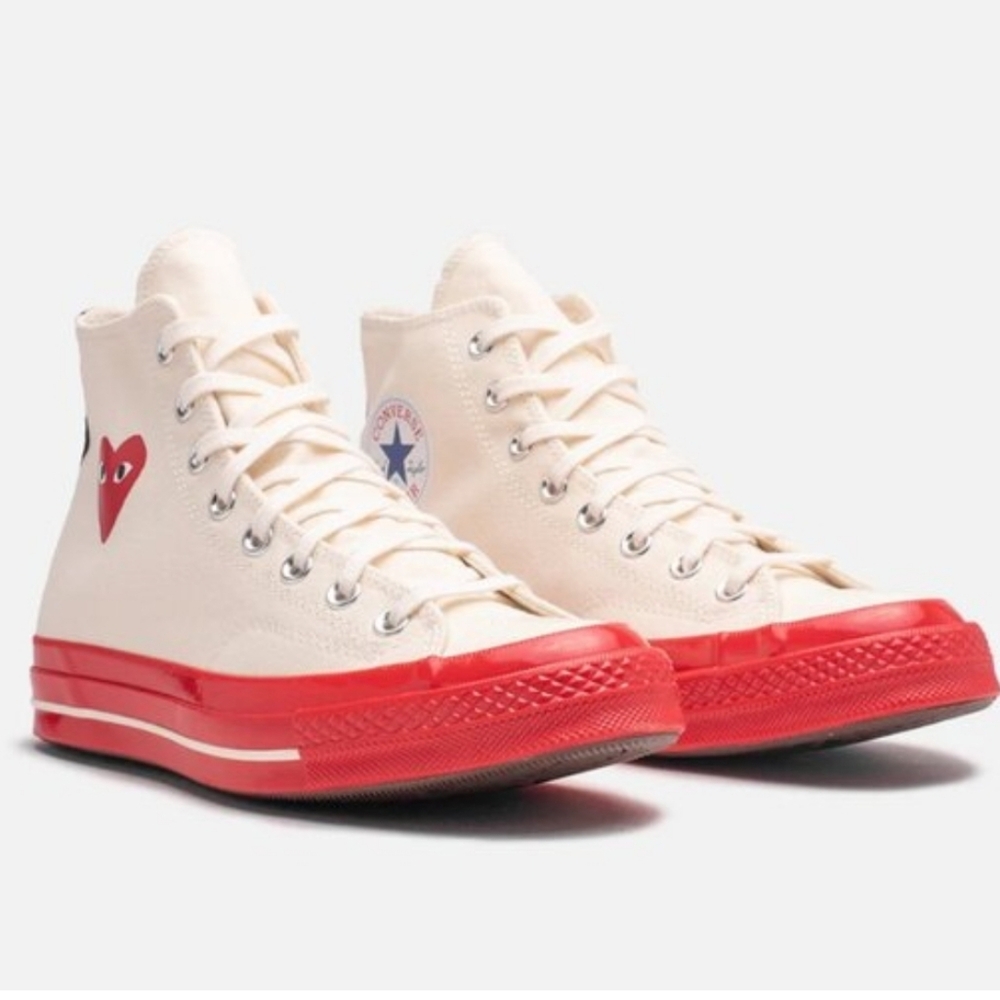 Converse COMMES DE GARCON  Cream and Red High-Tops
